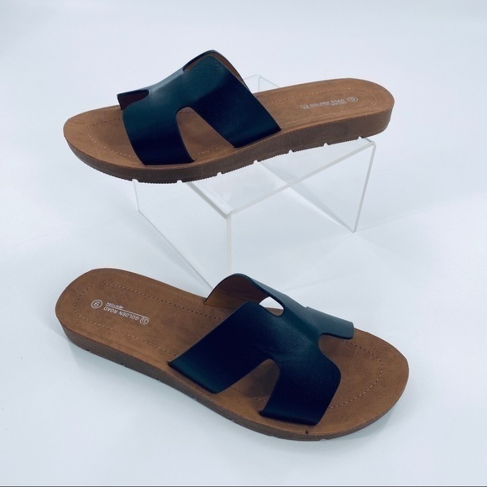 Black Strap Slip On Suede Sandals